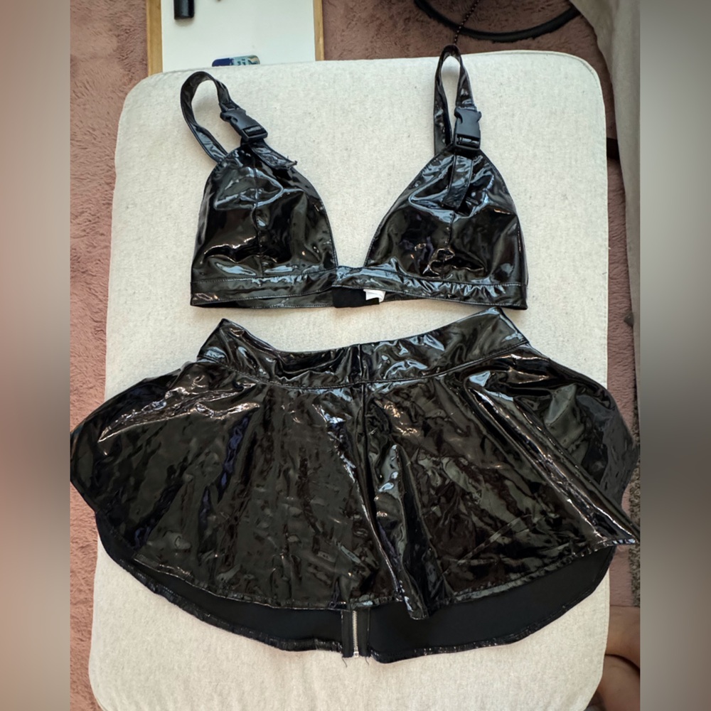 Black vinyl triangle top and circle skirt set
